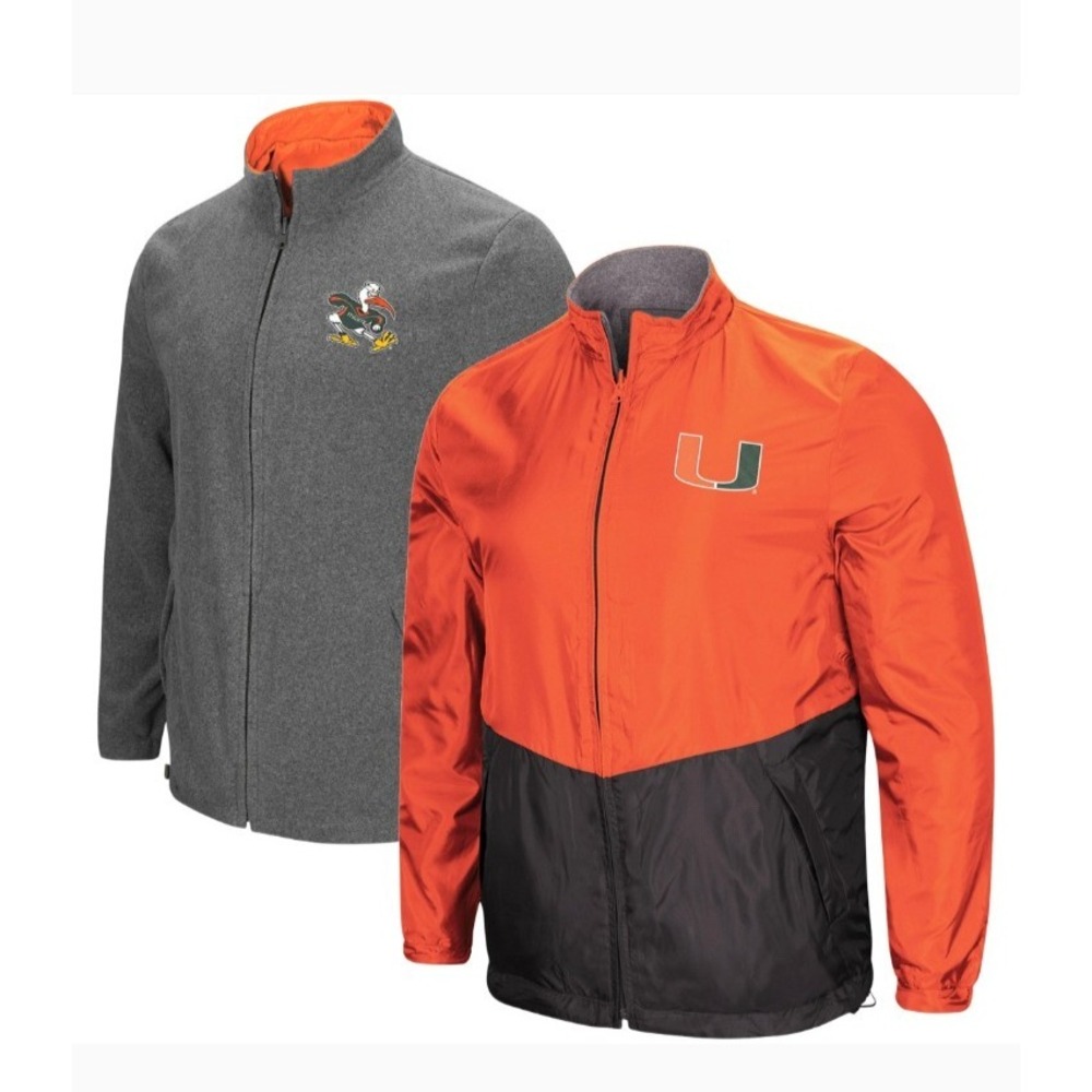 Miami Hurricanes Colosseum Reversible Full Zip Jacket Orange Grey Mens M NWT